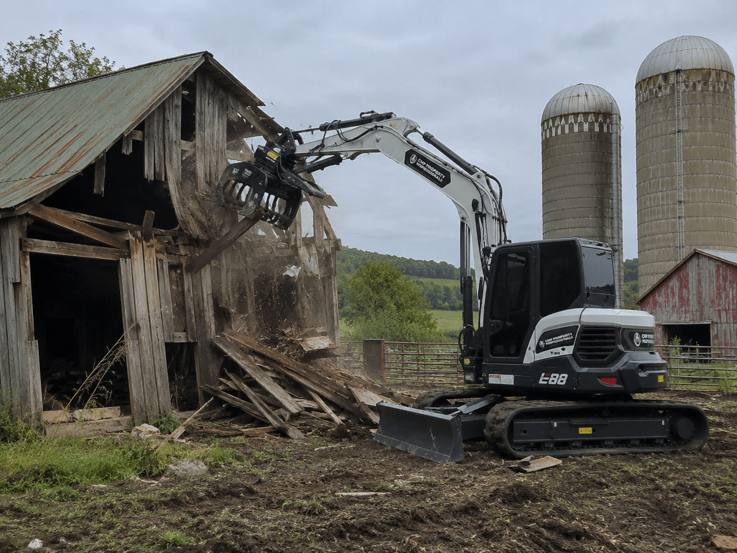 Demolition site with heavy machinery